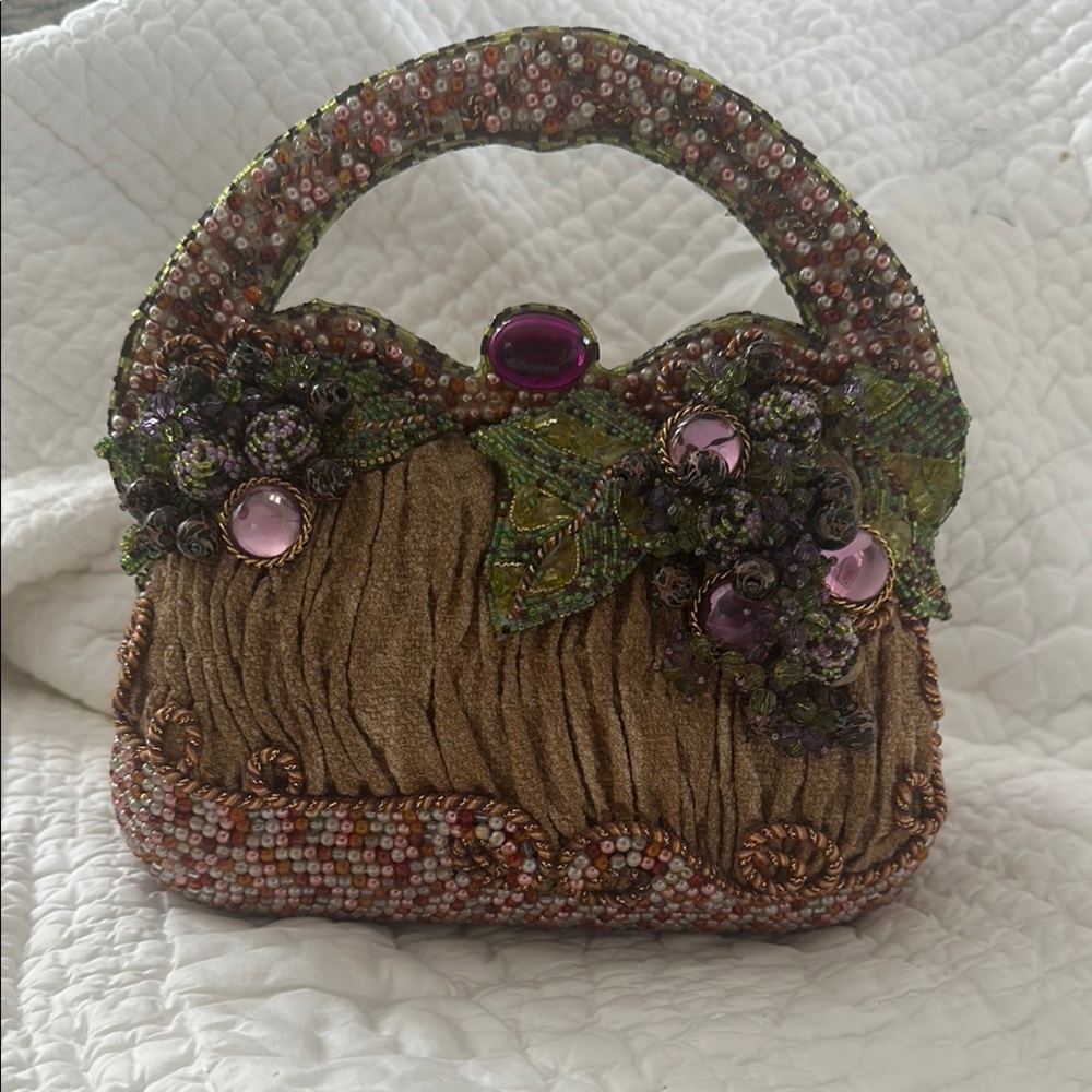 Mary Frances Elegant Beaded Handbag with Purple Accents